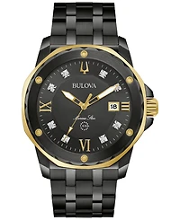 Bulova Men's Marine Star Diamond Accent Black Ion-Plated Stainless Steel Bracelet Watch 44mm