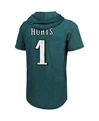 Men's Majestic Threads Jalen Hurts Midnight Green Philadelphia Eagles Name and Number Tri-Blend Hoodie T-shirt