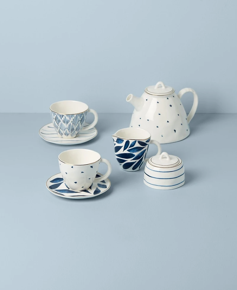 Lenox Blue Bay Porcelain 9 Pc. Tea Set with gold tone accent