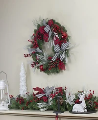 24" Plaid and Hounds tooth and Berries Unlit Artificial Christmas Wreath