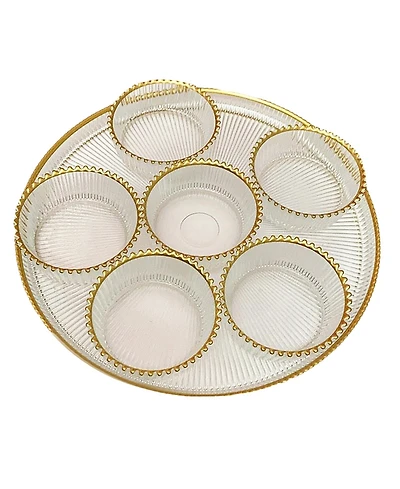 12" Seder Tray with Beaded Rim and Bowls Set, 7 Pieces