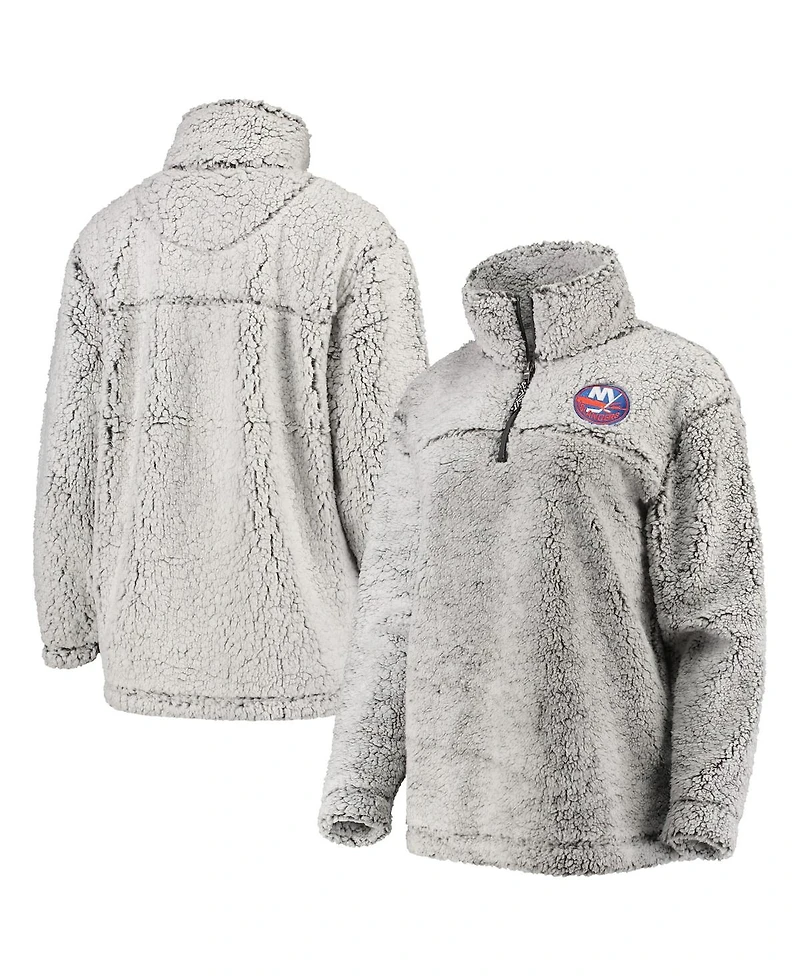 Women's G-iii 4Her by Carl Banks Gray New York Islanders Sherpa Quarter-Zip Pullover Jacket