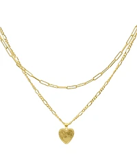 Adornia Paper Clip and Figaro Heart Chain Set Necklace