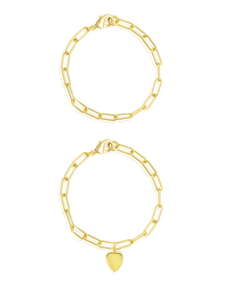 Adornia Heart Paper Clip Chain Bracelet Set