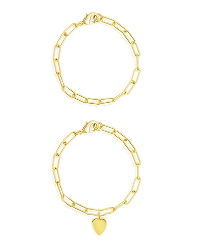 Adornia Heart Paper Clip Chain Bracelet Set