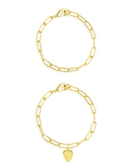Adornia Heart Paper Clip Chain Bracelet Set