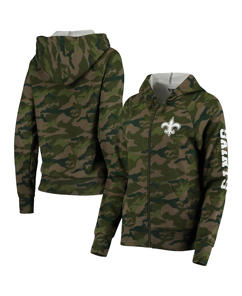 Women's New Era Camo New Orleans Saints Raglan Full-Zip Hoodie