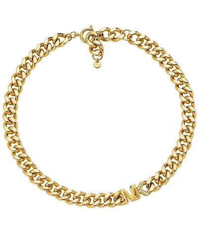 Michael Kors Women's Statement Link Necklace 14K Gold Plated Brass with Clear Stones