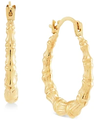 Textured Bamboo-Look Small Hoop Earrings in 10k Gold, 5/8"