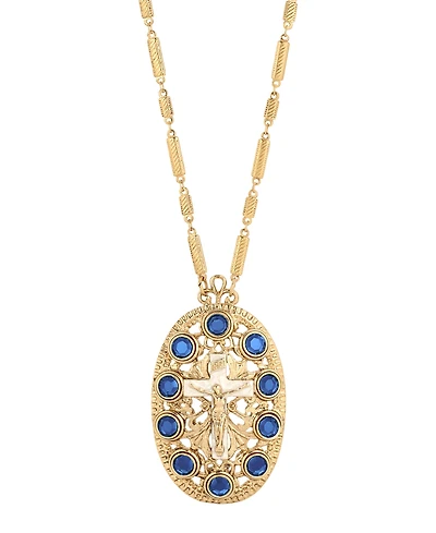 Symbols of Faith Women's Oval Cross Stone Necklace