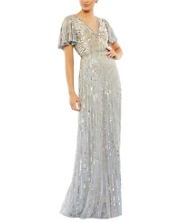 Women's Embellished V Neck Butterfly Sleeve Column Gown