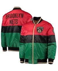 Men's Starter Red and Black and Green Brooklyn Nets Black History Month Nba 75th Anniversary Full-Zip Jacket