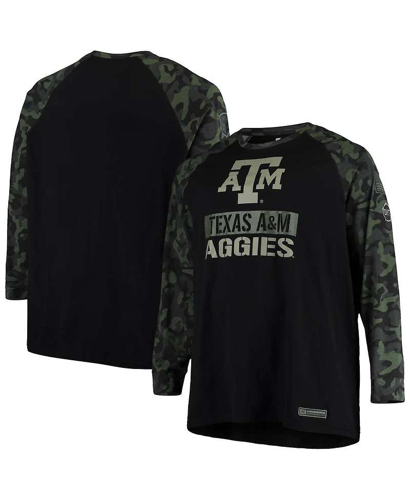 Men's Colosseum Black, Camo Texas A&M Aggies Oht Military-Inspired Appreciation Big and Tall Raglan Long Sleeve T-shirt