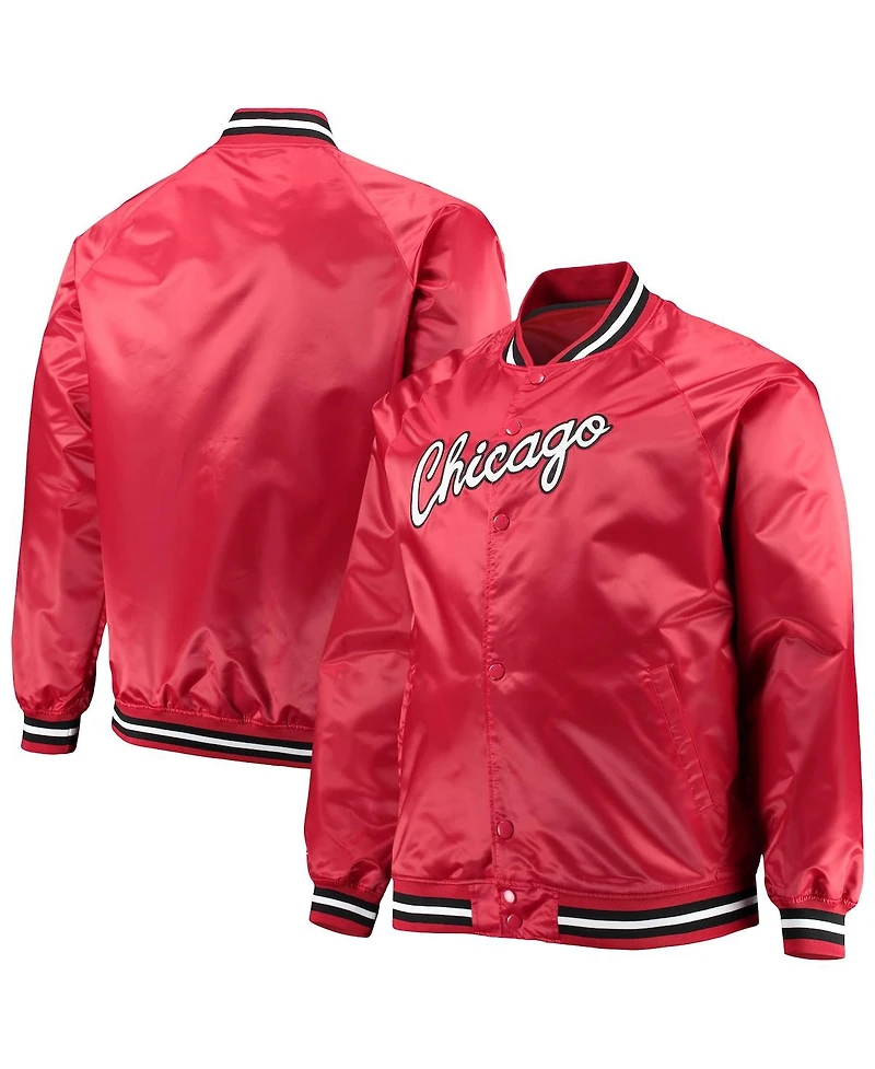 Men's Mitchell & Ness Red Chicago Bulls Big and Tall Hardwood Classics Raglan Satin Full-Snap Jacket