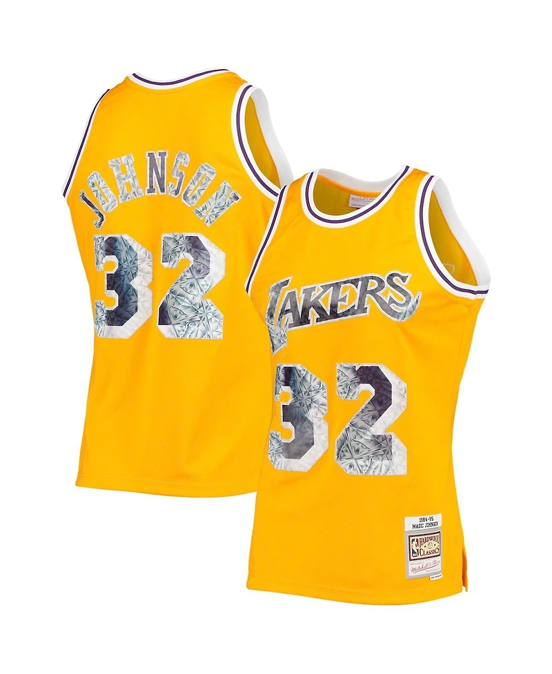 Men's Mitchell & Ness Magic Johnson Gold-Tone Los Angeles Lakers 1984-85 Hardwood Classics 75th Anniversary Diamond Swingman Jersey