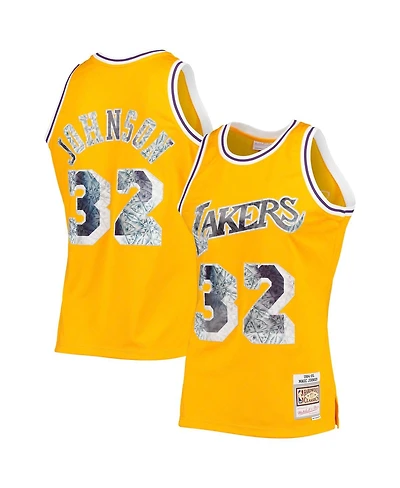 Men's Mitchell & Ness Magic Johnson Gold-Tone Los Angeles Lakers 1984-85 Hardwood Classics 75th Anniversary Diamond Swingman Jersey