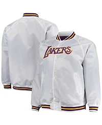 Men's Mitchell & Ness White Los Angeles Lakers Big and Tall Hardwood Classics Raglan Satin Full-Snap Jacket