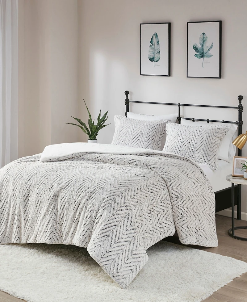 Madison Park Adelyn Faux Fur 3-Pc. Duvet Cover Set, Full/Queen