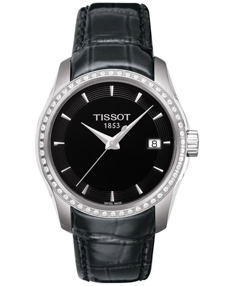 Tissot Swiss Couturier Diamond (1/3 ct. t.w.) Black Leather Strap Watch 32mm