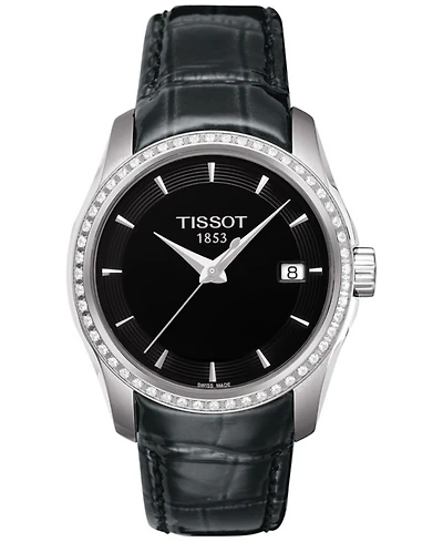 Tissot Swiss Couturier Diamond (1/3 ct. t.w.) Black Leather Strap Watch 32mm