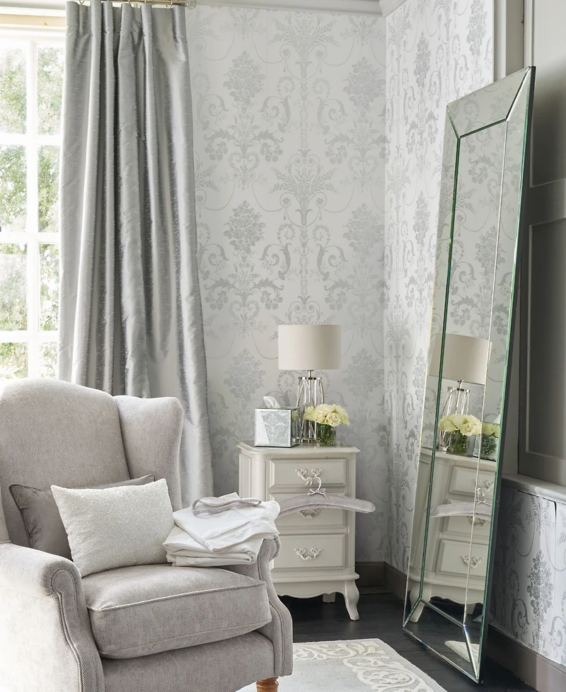 Laura Ashley Josette Metallic Silver Wallpaper