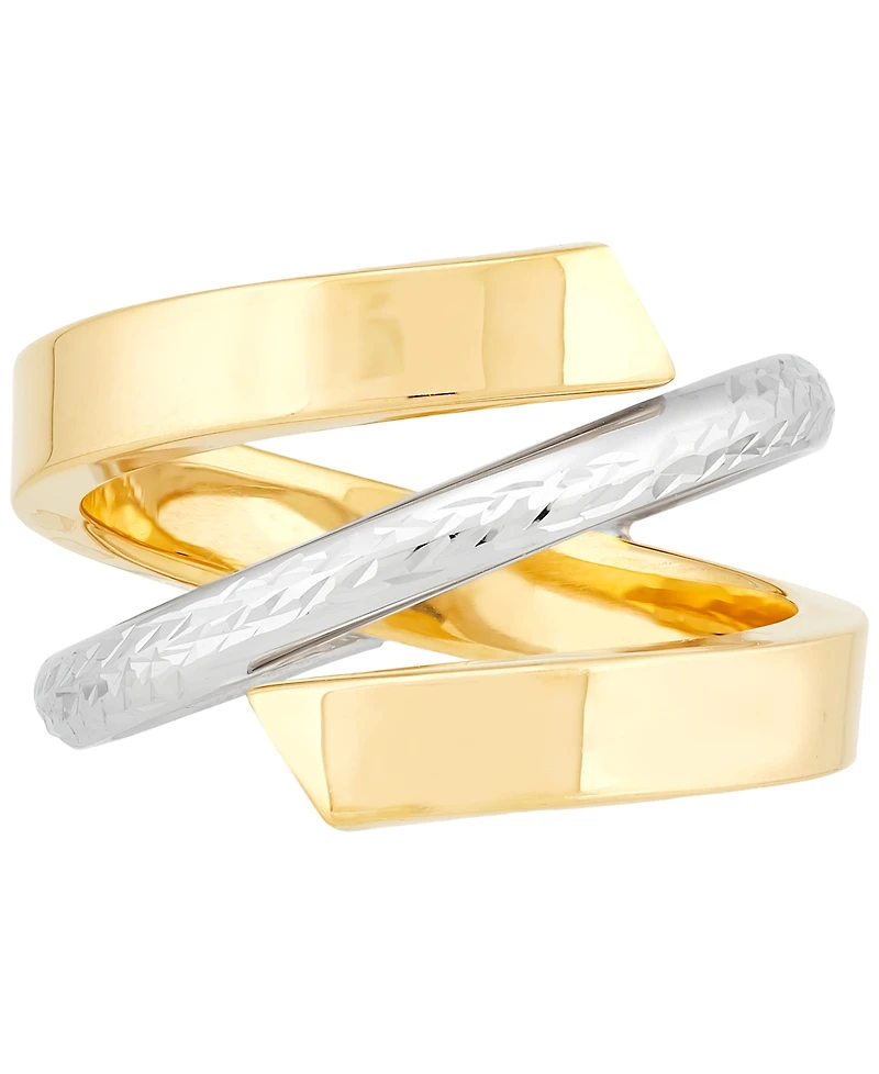 Crisscross Open Style Statement Ring 10k Two-Tone Gold