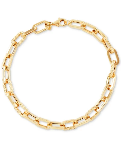 Lightweight Polished & Textured Large Cable Link Bracelet in 10k Gold