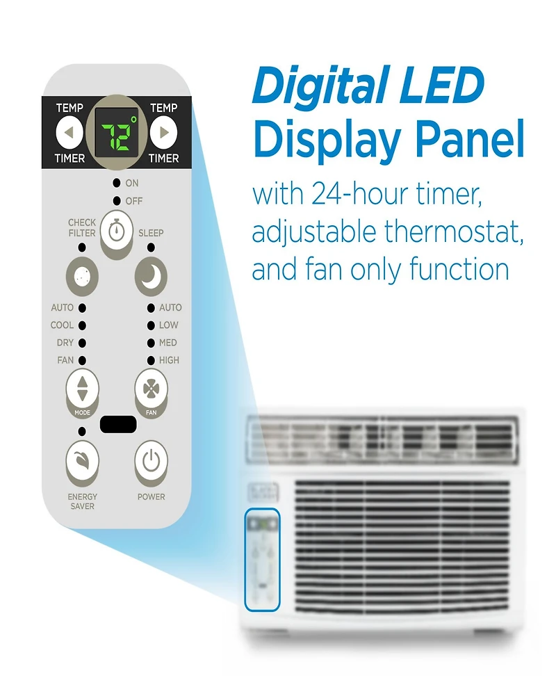 14300 Btu Window Air Conditioner Unit Ac Black+Decker with Remote Control Cools Up to 700 Square Feet, White