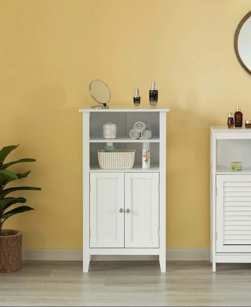 Basicwise White Bathroom Storage Cabinet with 2 Doors and 2 Open Shelves for Bedroom, Bathroom, and Vanity