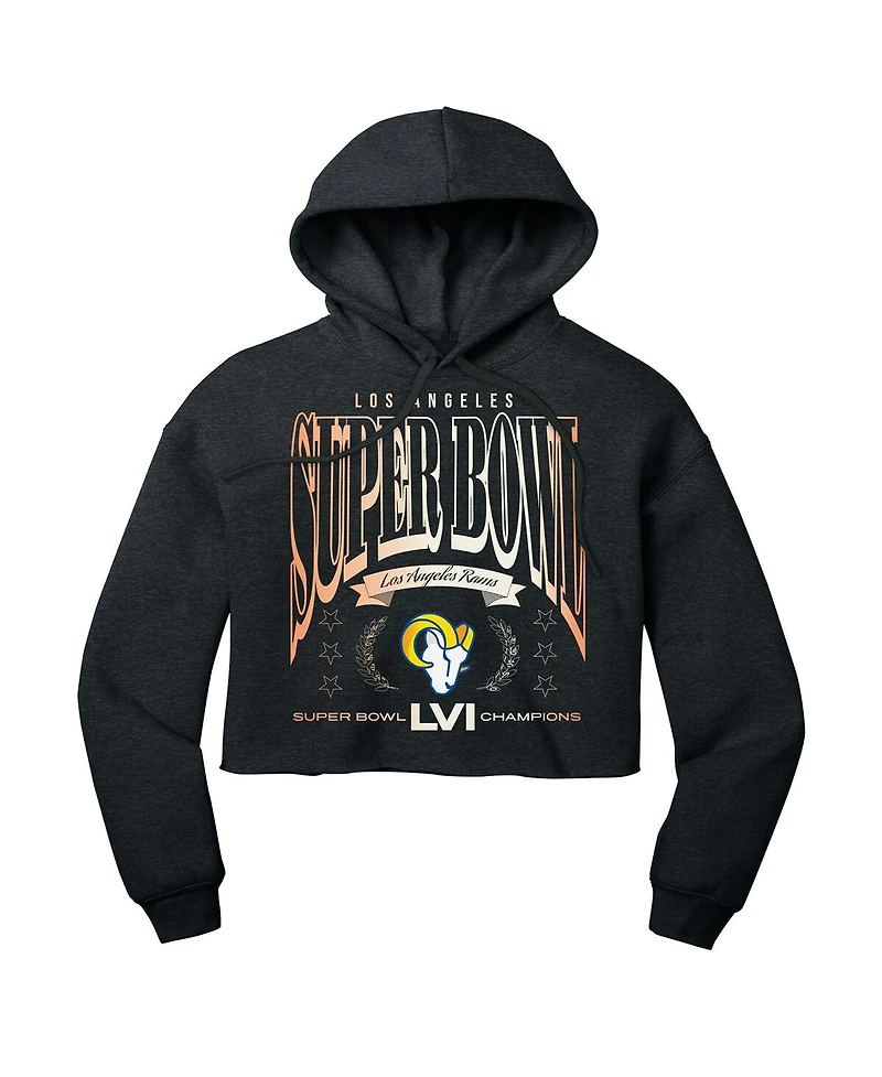 Women's Wear by Erin Andrews Heather Charcoal Los Angeles Rams Super Bowl Lvi Champions We Are The Champs Cropped Pullover Hoodie
