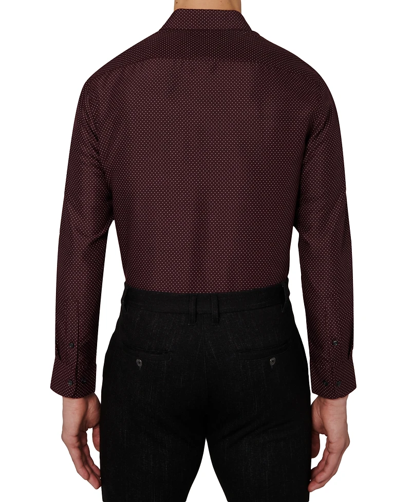 Calabrum Men's Regular Fit Dot Print Wrinkle Free Performance Dress Shirt