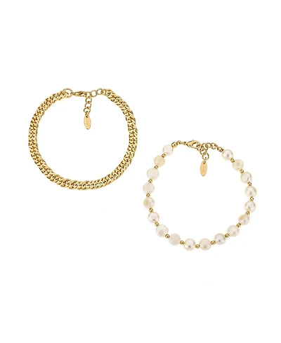 Ettika Cultured Freshwater Pearl and 18K Gold Plated Chain Anklet Set