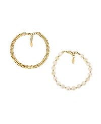 Ettika Cultured Freshwater Pearl and 18K Gold Plated Chain Anklet Set