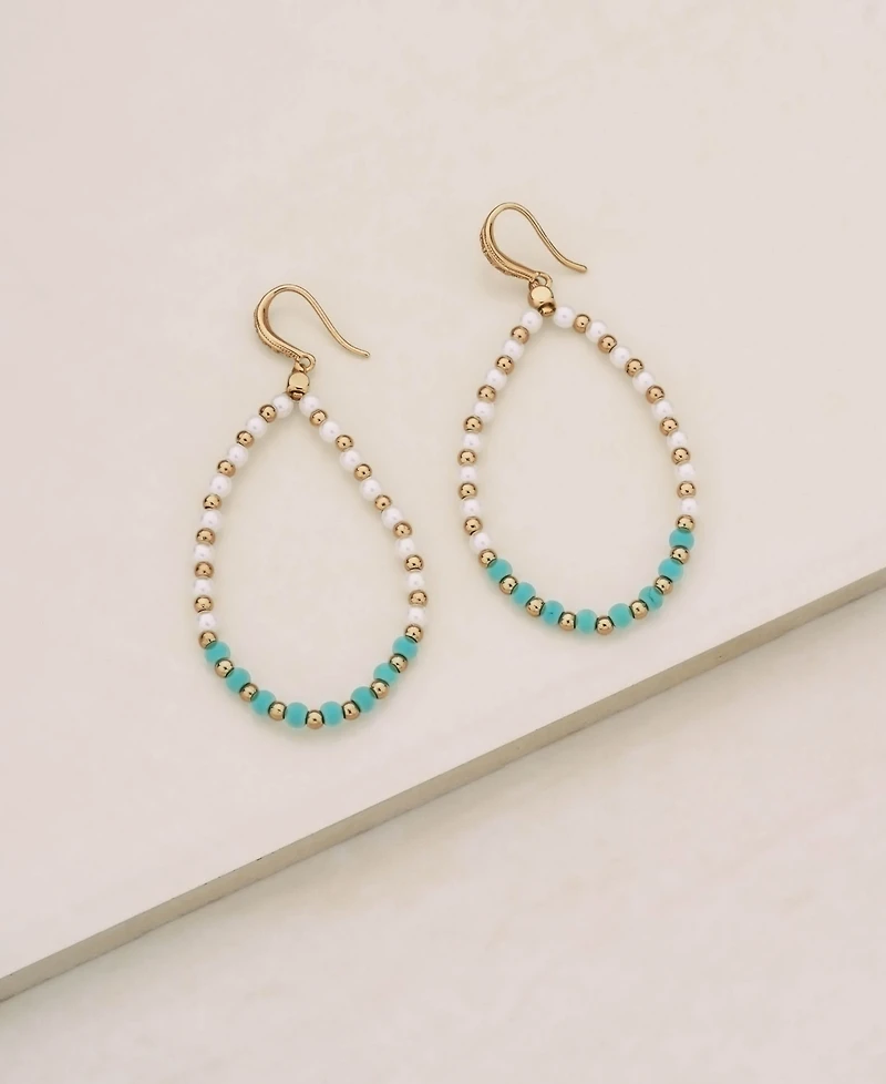 Ettika Turquoise and Imitation Pearl Beaded Oval Earrings