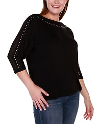 Belldini Plus Embellished Dolman with Mesh Inset Top
