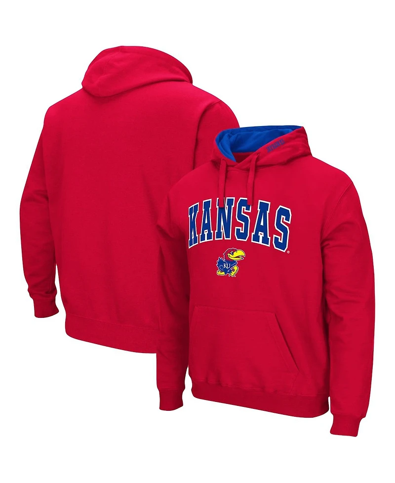 Men's Colosseum Red Kansas Jayhawks Arch and Logo 3.0 Pullover Hoodie