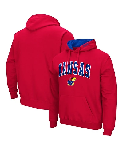 Men's Colosseum Red Kansas Jayhawks Arch and Logo 3.0 Pullover Hoodie