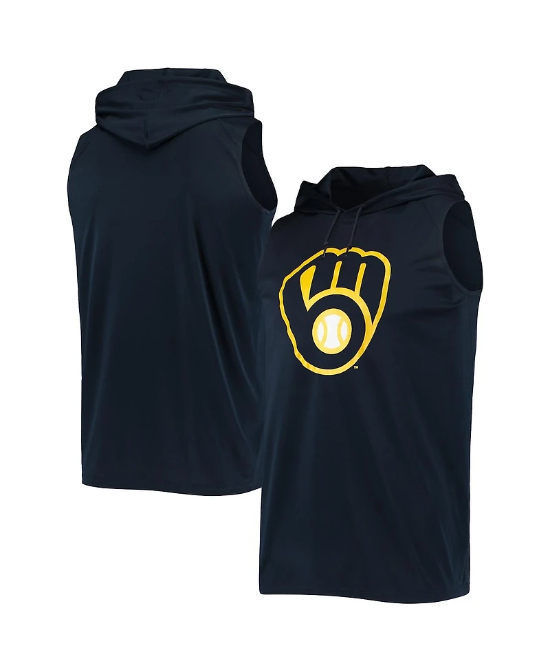 Men's Stitches Navy Milwaukee Brewers Sleeveless Pullover Hoodie