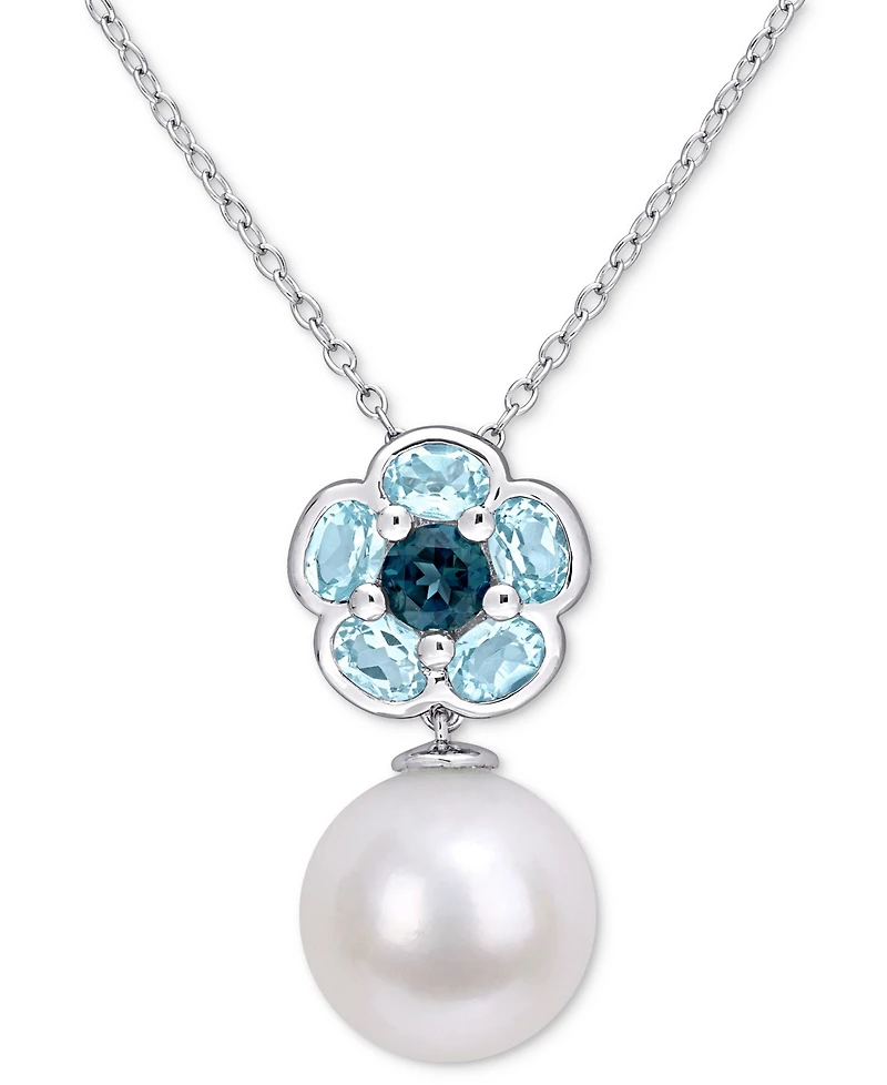 Cultured Freshwater Pearl (11mm) & Blue Topaz (1-3/5 ct. t.w.) 18" Pendant Necklace in Sterling Silver