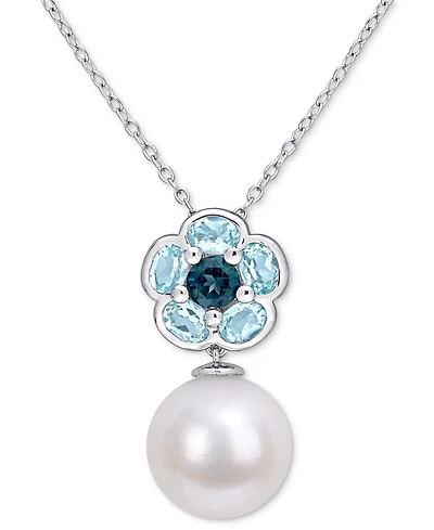 Cultured Freshwater Pearl (11mm) & Blue Topaz (1-3/5 ct. t.w.) 18" Pendant Necklace in Sterling Silver