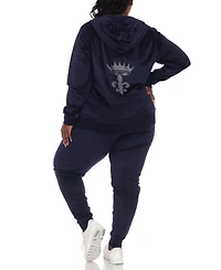 White Mark Plus Rhinestone Velour Tracksuit 2 Piece Set
