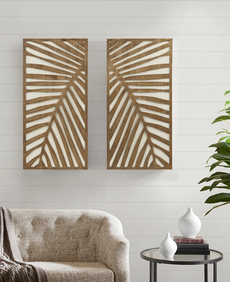 Madison Park Birch Palms Carved Wall Panel Set, 2 Piece
