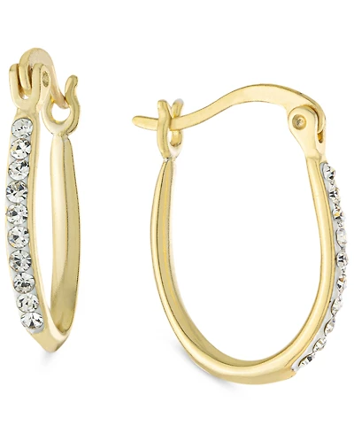 Crystal Pave Small Hoop Earrings Sterling Silver, 0.62" (also 14k Gold-Plated Silver)