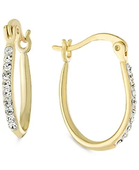 Crystal Pave Small Hoop Earrings Sterling Silver, 0.62" (also 14k Gold-Plated Silver)