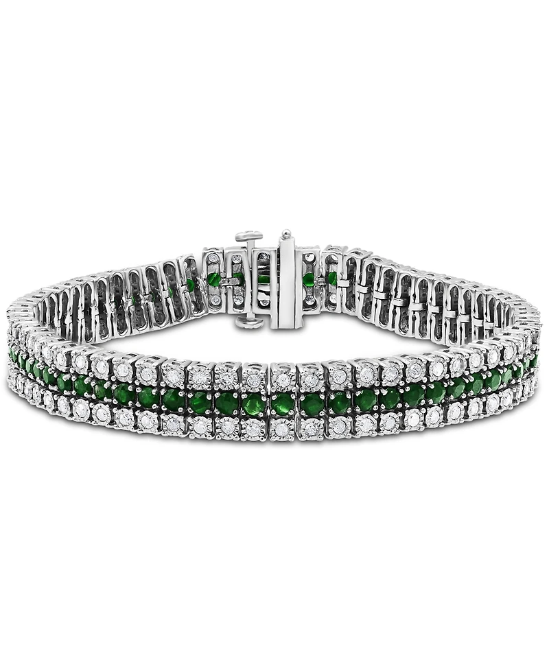 Sapphire (6 ct. t.w.) & Diamond (2 ct. t.w.) Triple Row Tennis Bracelet in Sterling Silver (Also in Emerald & Ruby)