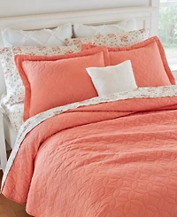 Laura Ashley Solid Cotton Reversible 3-Pc. Quilt Set, King