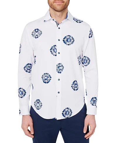 Society of Threads Men's Slim Fit Non-Iron Floral Performance Stretch Button-Down Shirt
