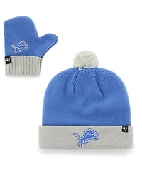 Toddler Unisex Blue and Silver Detroit Lions Bam Bam Cuffed Knit Hat with Pom and Mittens Set