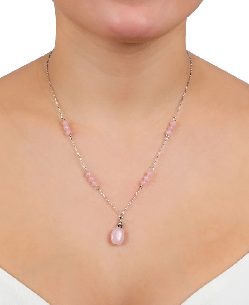 Giani Bernini Rose Quartz Bead 18" Pendant Necklace (5 ct. t.w.) Sterling Silver (Also Turquoise, Sodolite, Amethyst & Red Jasper), Created for