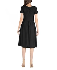 24seven Comfort Apparel Women's Midi Dress with Short Sleeves and Pocket Detail
